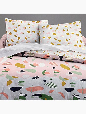 Parure housse de couette 100 % coton marbree