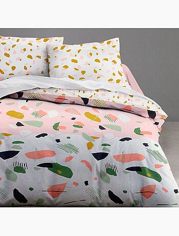 Parure housse de couette 100 % coton marbree
