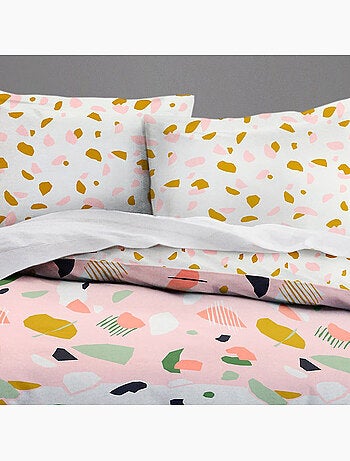 Parure housse de couette 100 % coton marbree