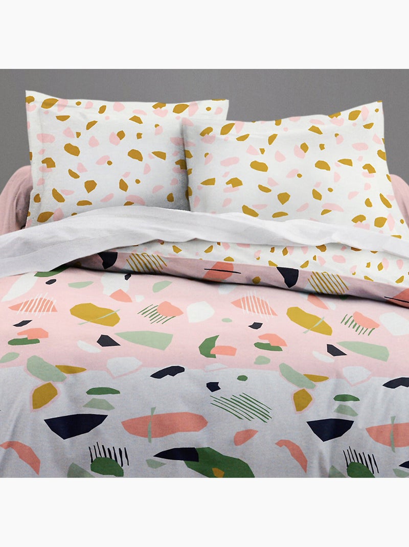 Parure housse de couette 100 % coton marbree Rose - Kiabi