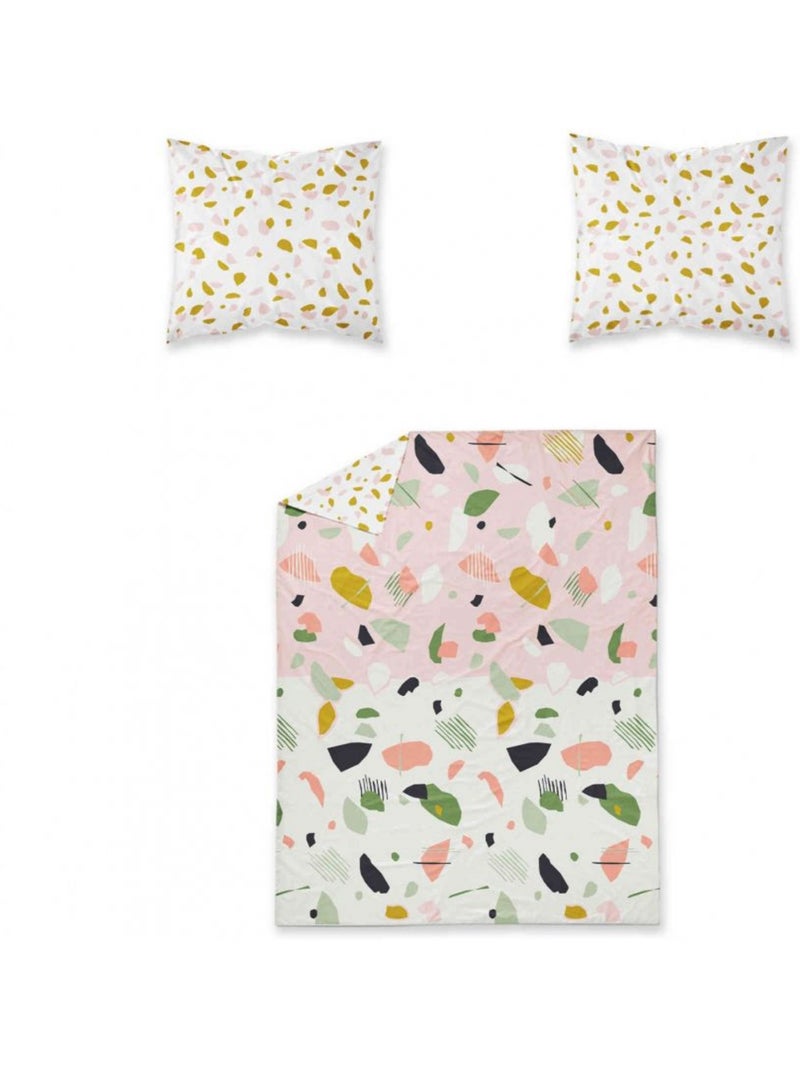 Parure housse de couette 100 % coton marbree Rose - Kiabi