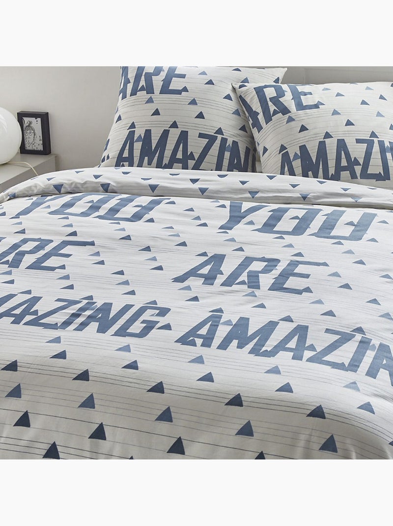 Parure housse de couette 100 % coton meno Bleu - Kiabi