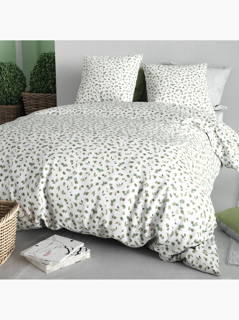 Parure housse de couette 100 % coton merise Vert - Kiabi