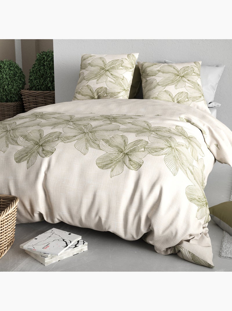 Parure housse de couette 100 % coton mila Vert - Kiabi