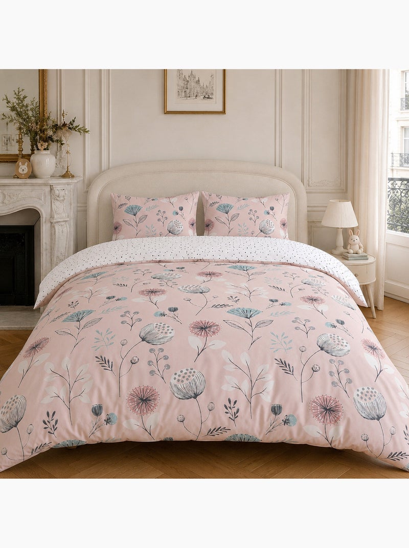Parure housse de couette 100% coton motif floral, olia Rose - Kiabi