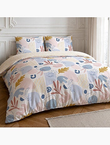 Parure housse de couette 100% coton motif floral printemps rose, anisa