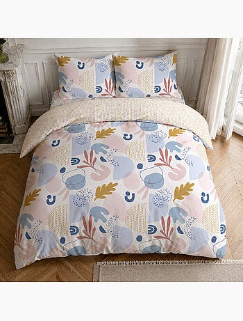 Parure housse de couette 100% coton motif floral printemps rose, anisa