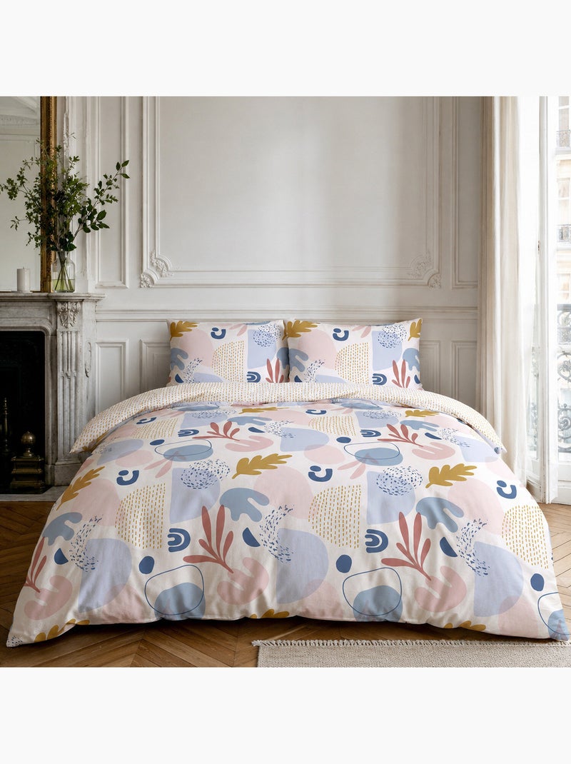 Parure housse de couette 100% coton motif floral printemps rose, anisa Multicolore - Kiabi