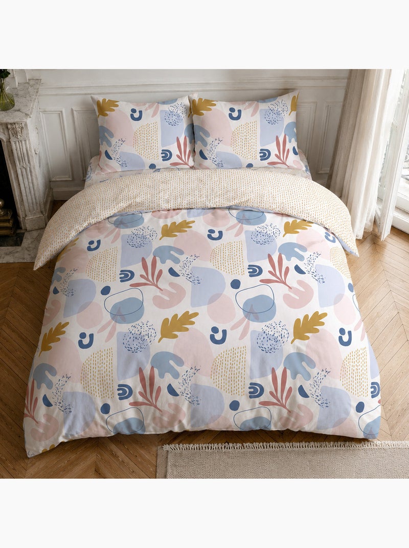 Parure housse de couette 100% coton motif floral printemps rose, anisa Multicolore - Kiabi