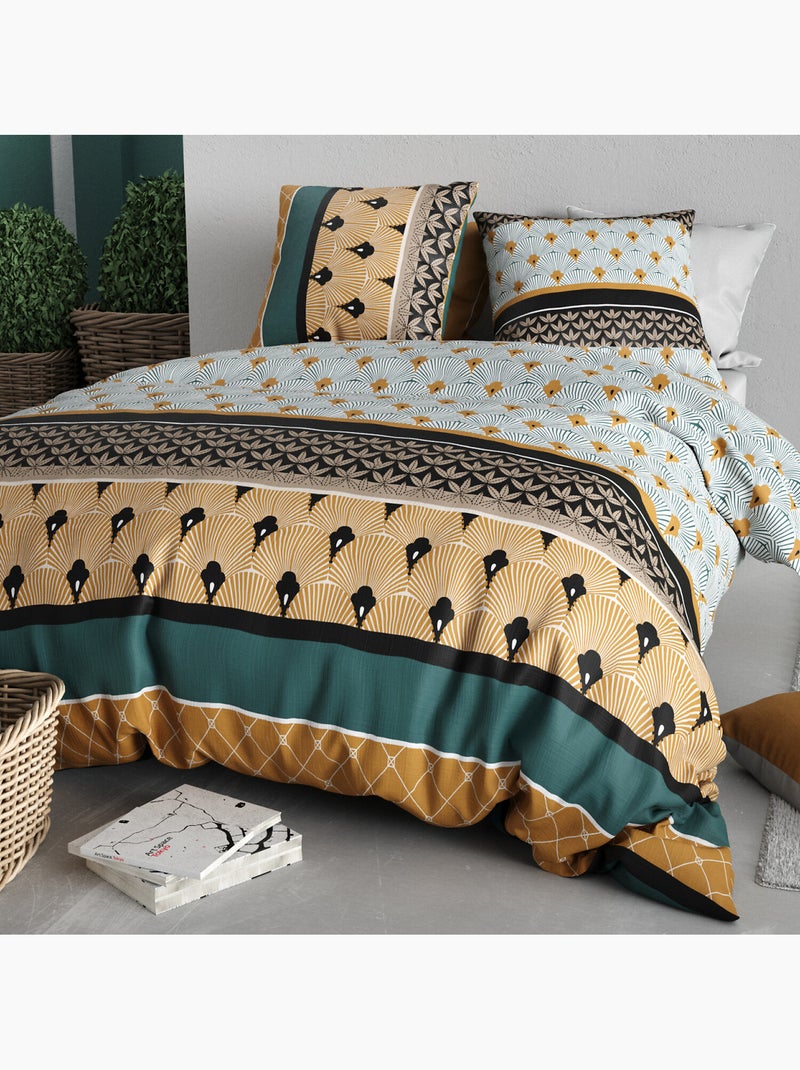 Parure housse de couette 100 % coton palum Multicolore - Kiabi