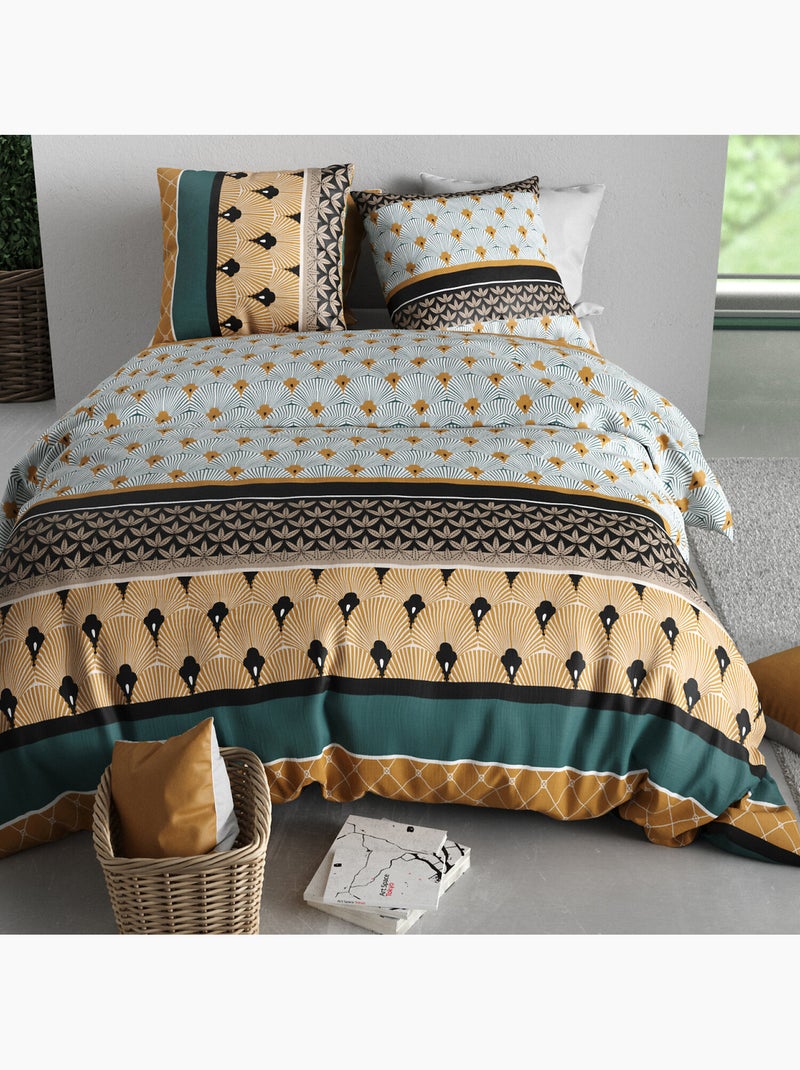 Parure housse de couette 100 % coton palum Multicolore - Kiabi