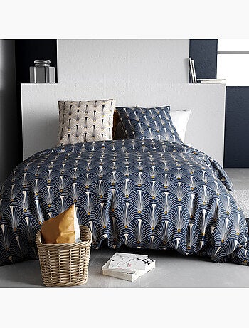 Parure housse de couette 100 % coton paon