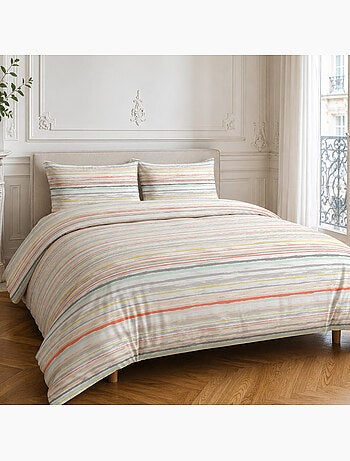 Parure housse de couette 100% coton rayures, painterly stripe