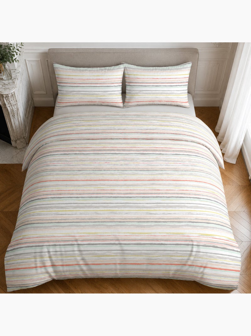 Parure housse de couette 100% coton rayures, painterly stripe Multicolore - Kiabi