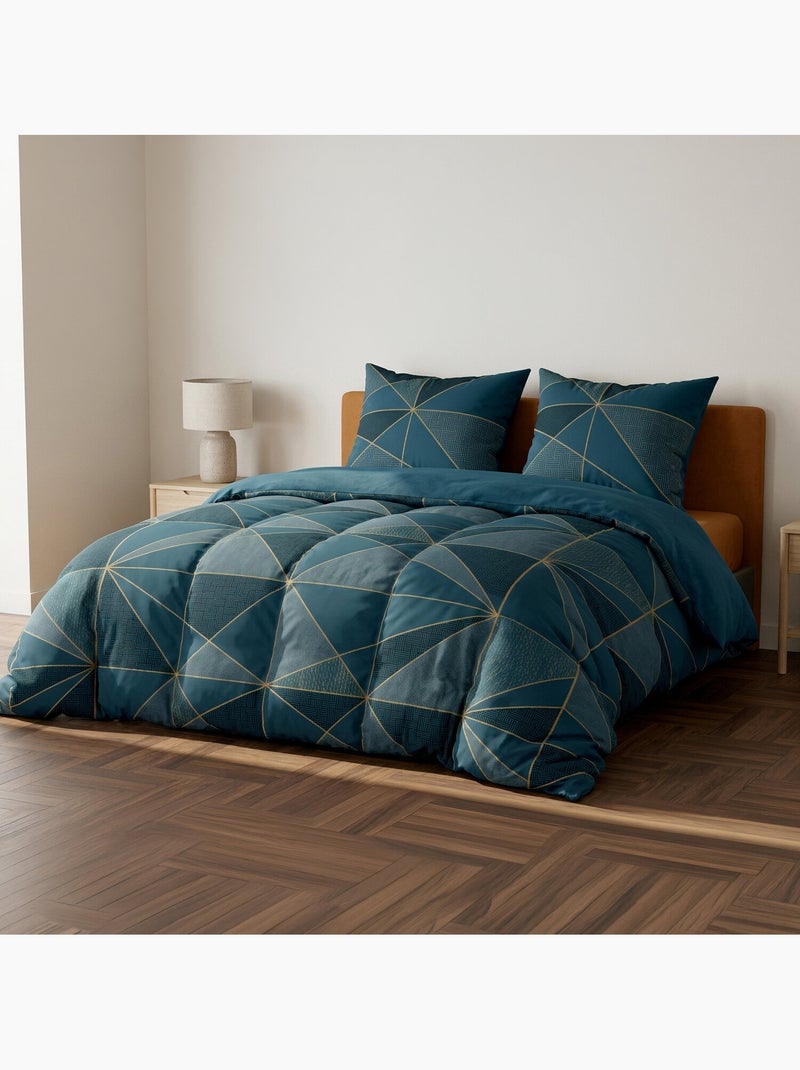 Parure housse de couette 100 % coton reno Bleu - Kiabi