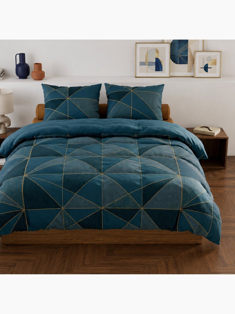 Parure housse de couette 100 % coton reno Bleu - Kiabi