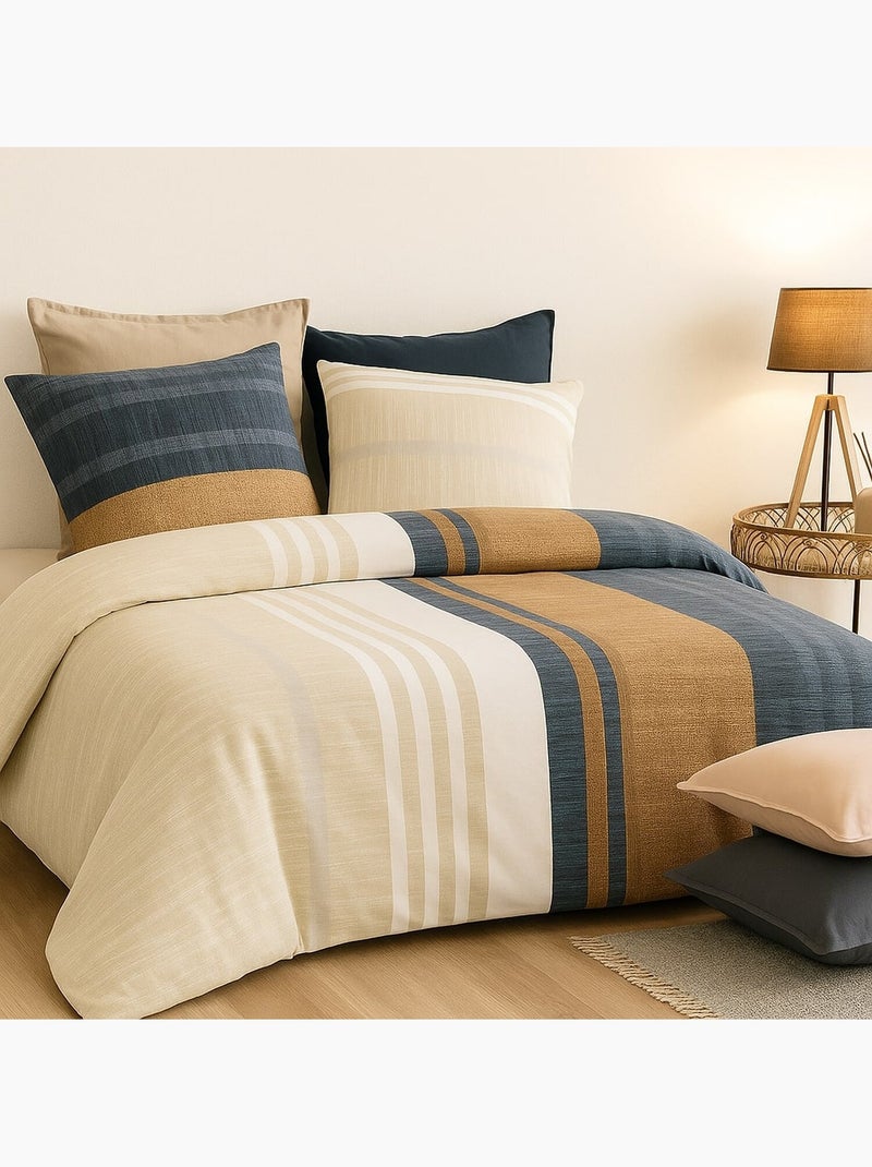 Parure housse de couette 100 % coton romane Bleu - Kiabi