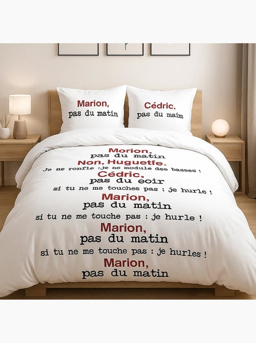 Parure housse de couette 100 % coton scene de menage - Kiabi