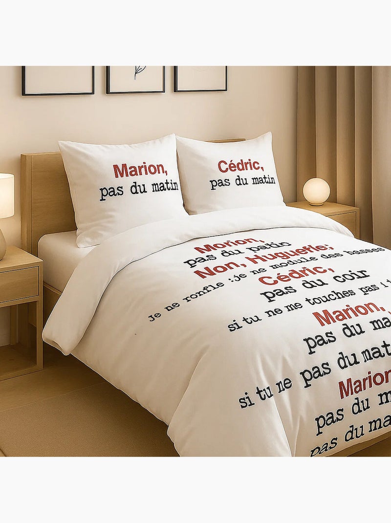 Parure housse de couette 100 % coton scene de menage Blanc - Kiabi