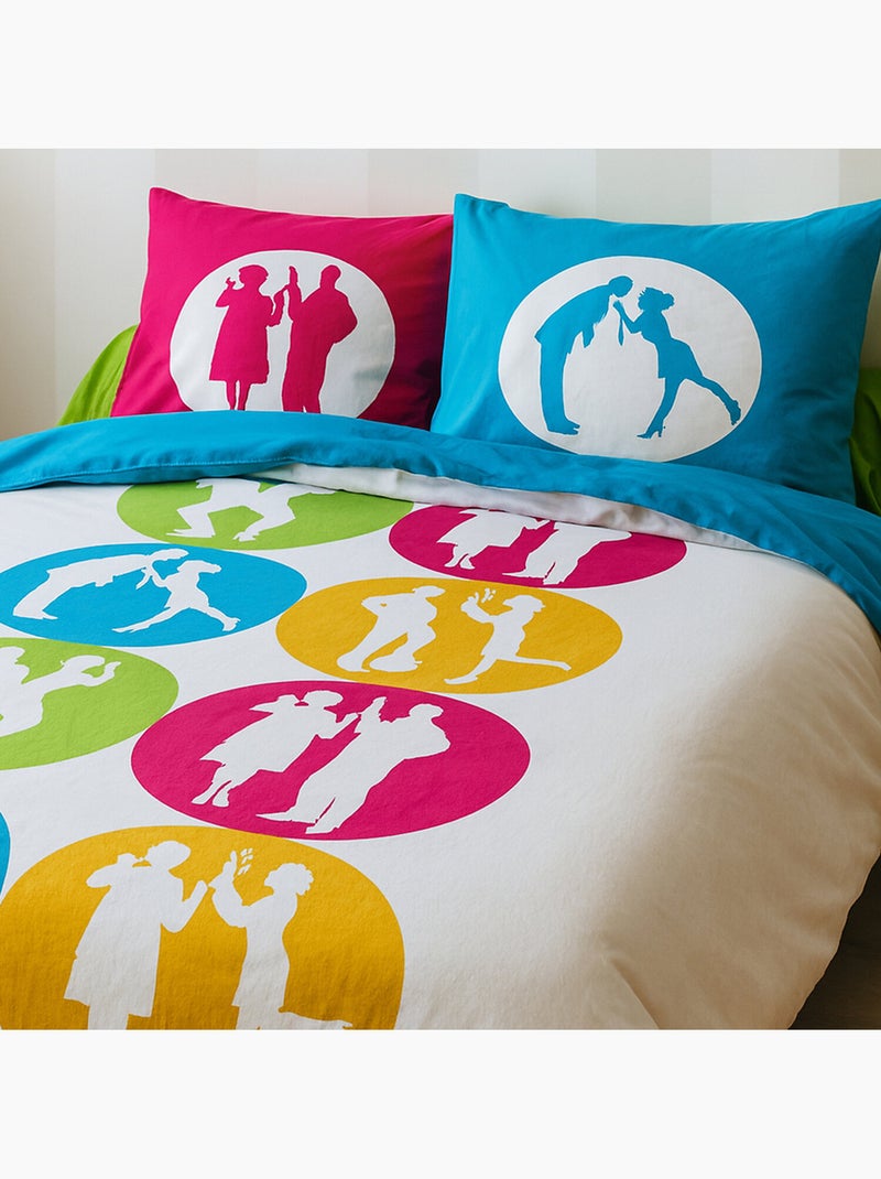 Parure housse de couette 100 % coton scene de menage Bleu - Kiabi