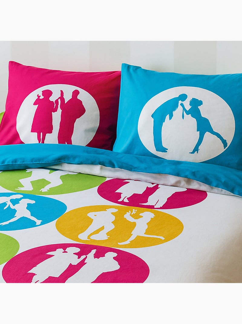 Parure housse de couette 100 % coton scene de menage Bleu - Kiabi