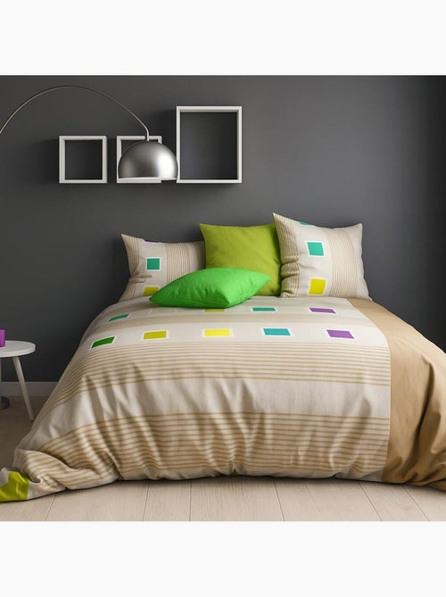 Parure housse de couette 100 % coton squares - Kiabi