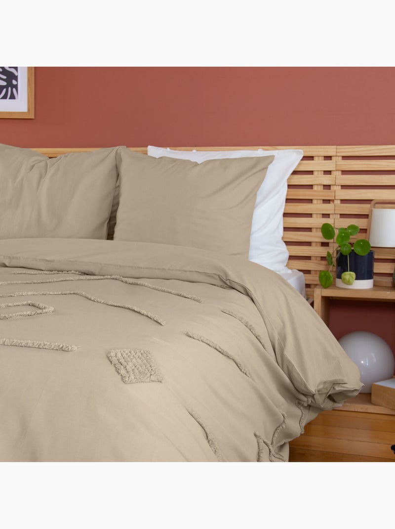 Parure housse de couette 100 % coton tuféa Beige - Kiabi