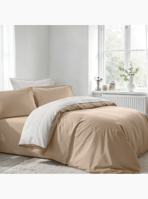 Parure housse de couette 100% coton Uni - Beige - Kiabi