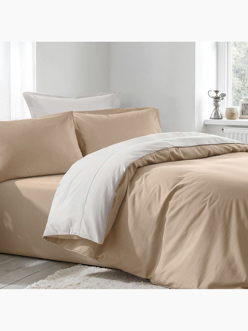 Parure housse de couette 100% coton Uni - Beige Beige - Kiabi