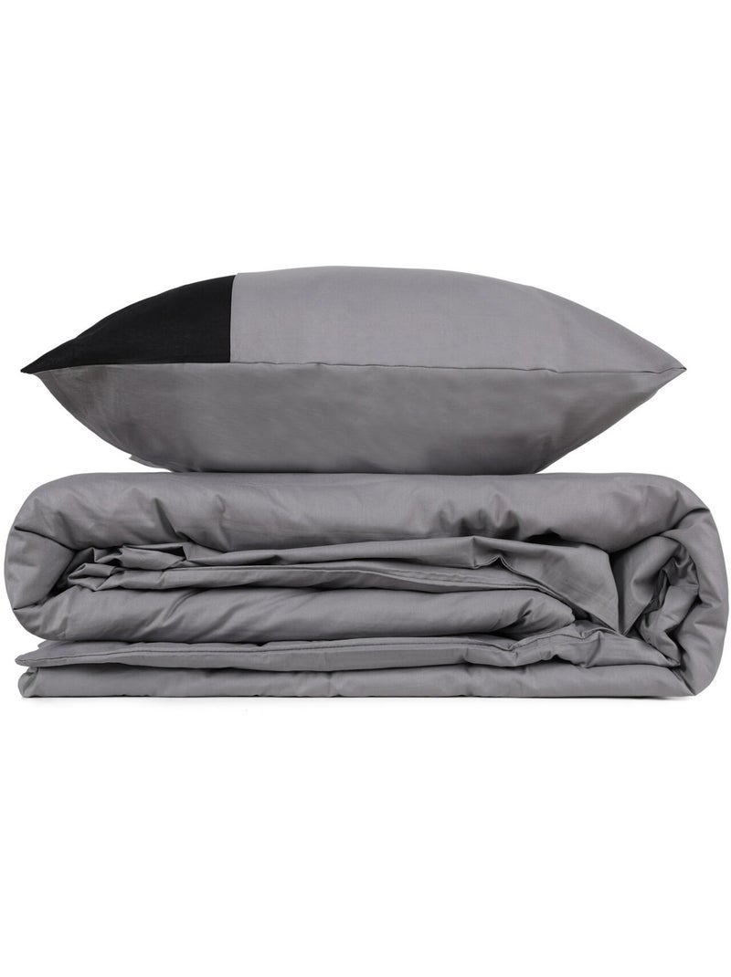 Parure housse de couette 100% coton Uni - Plain Gris - Kiabi
