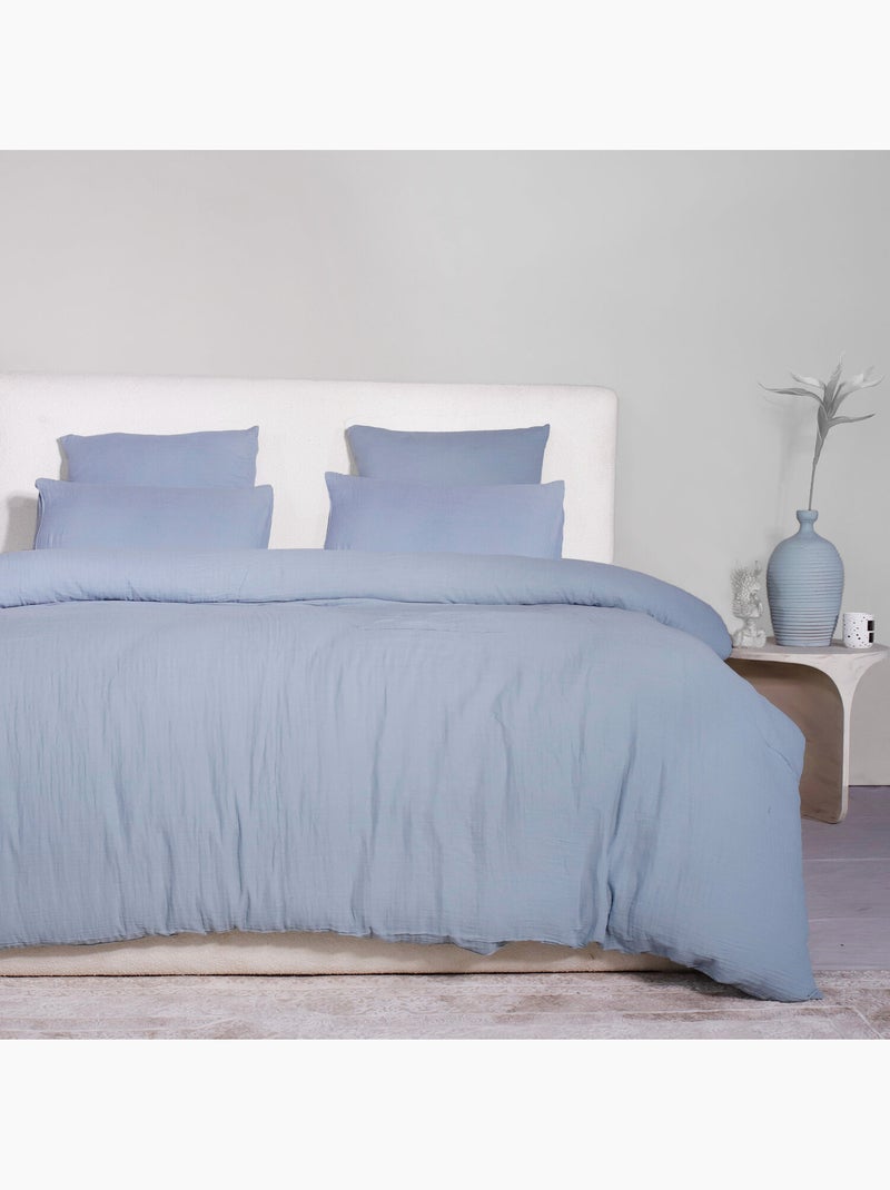 Parure housse de couette 100 % gaze de coton ava Bleu givrée - Kiabi