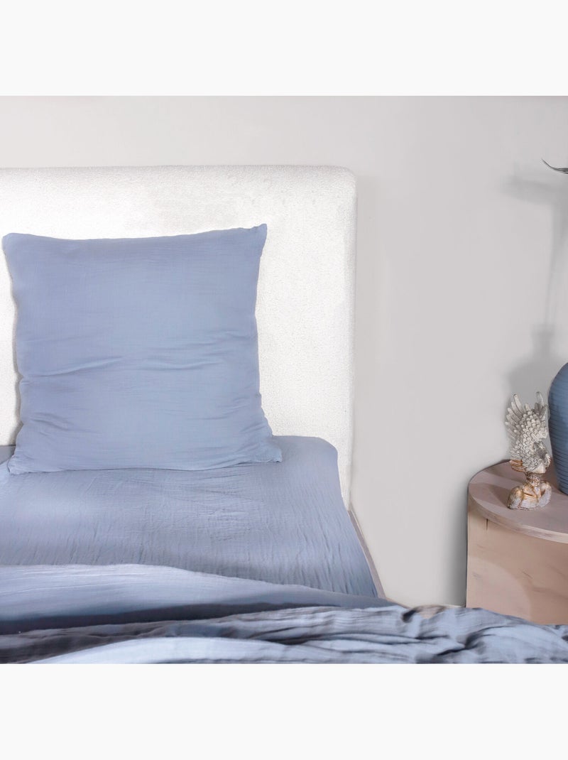 Parure housse de couette 100 % gaze de coton ava Bleu givrée - Kiabi