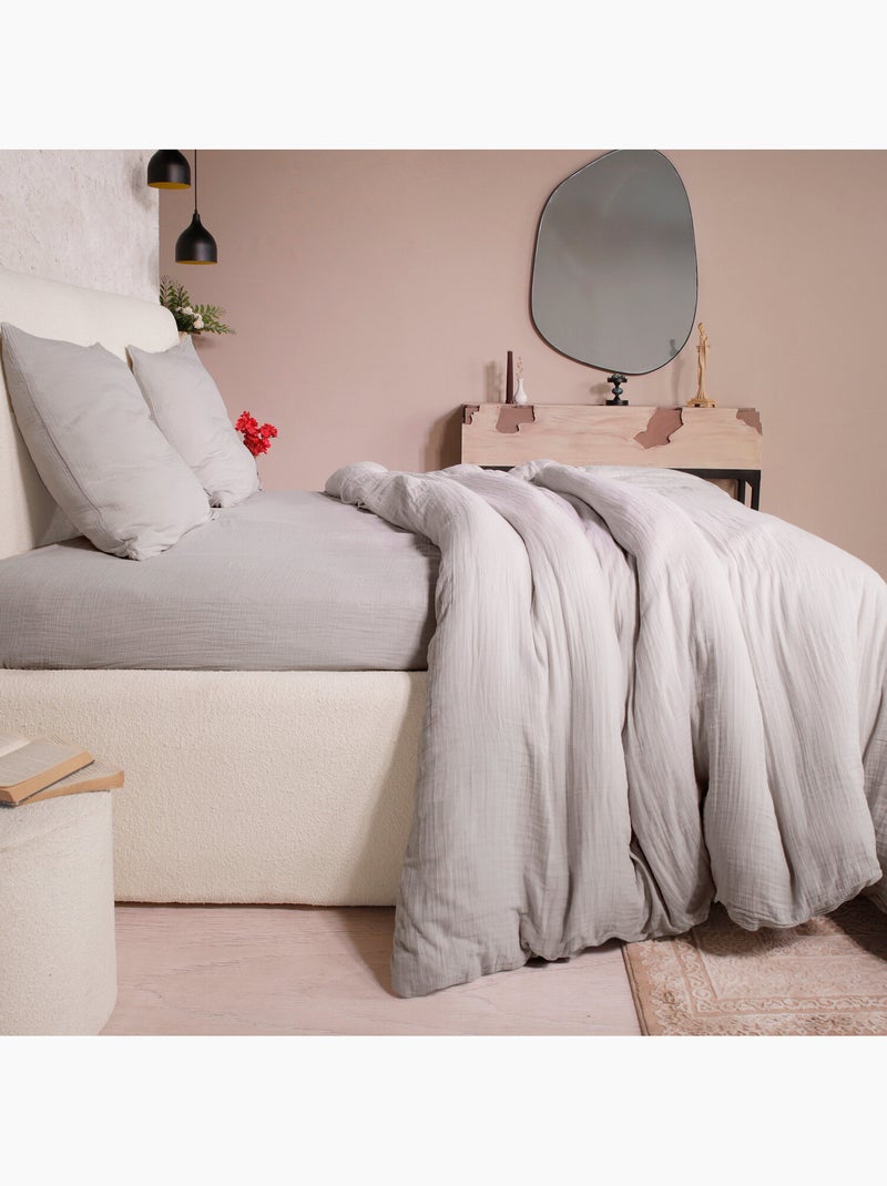 Parure housse de couette 100 % gaze de coton ava Gris glacier - Kiabi