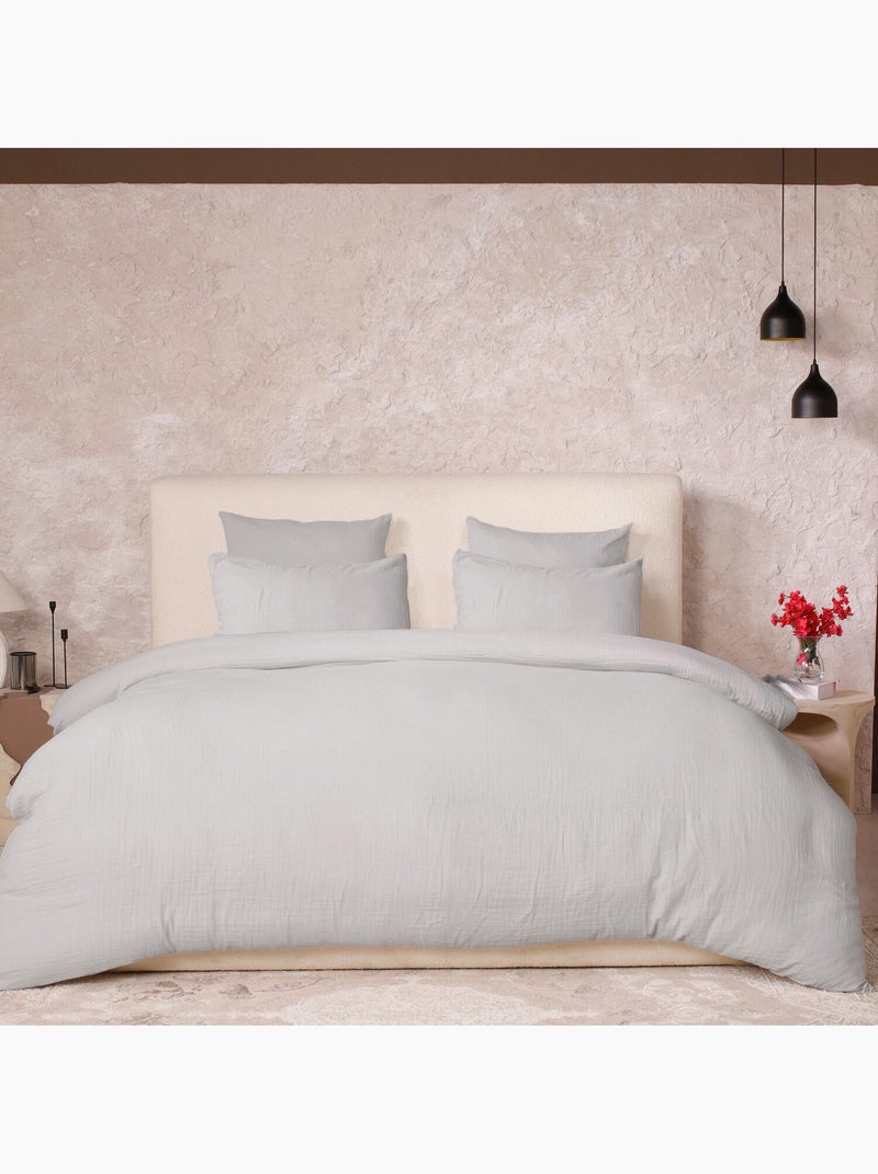Parure housse de couette 100 % gaze de coton ava Gris glacier - Kiabi
