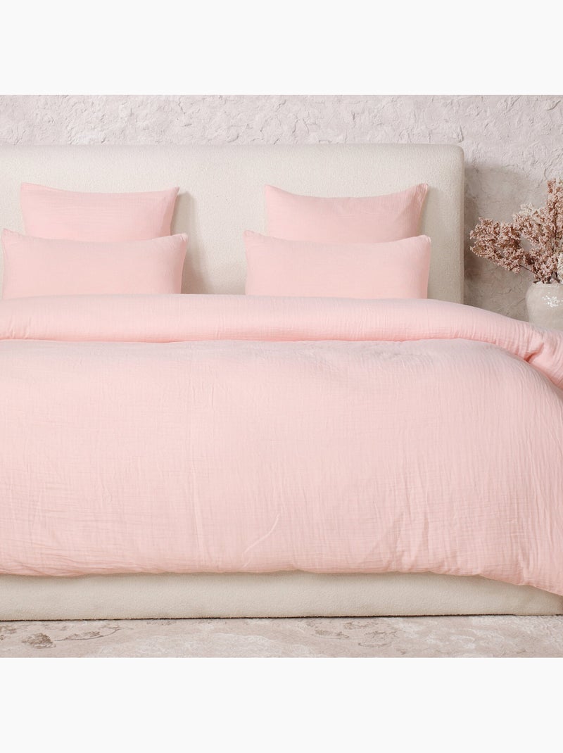 Parure housse de couette 100 % gaze de coton ava Rose lotus - Kiabi