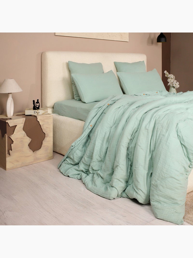 Parure housse de couette 100 % gaze de coton ava Vert d'eau - Kiabi