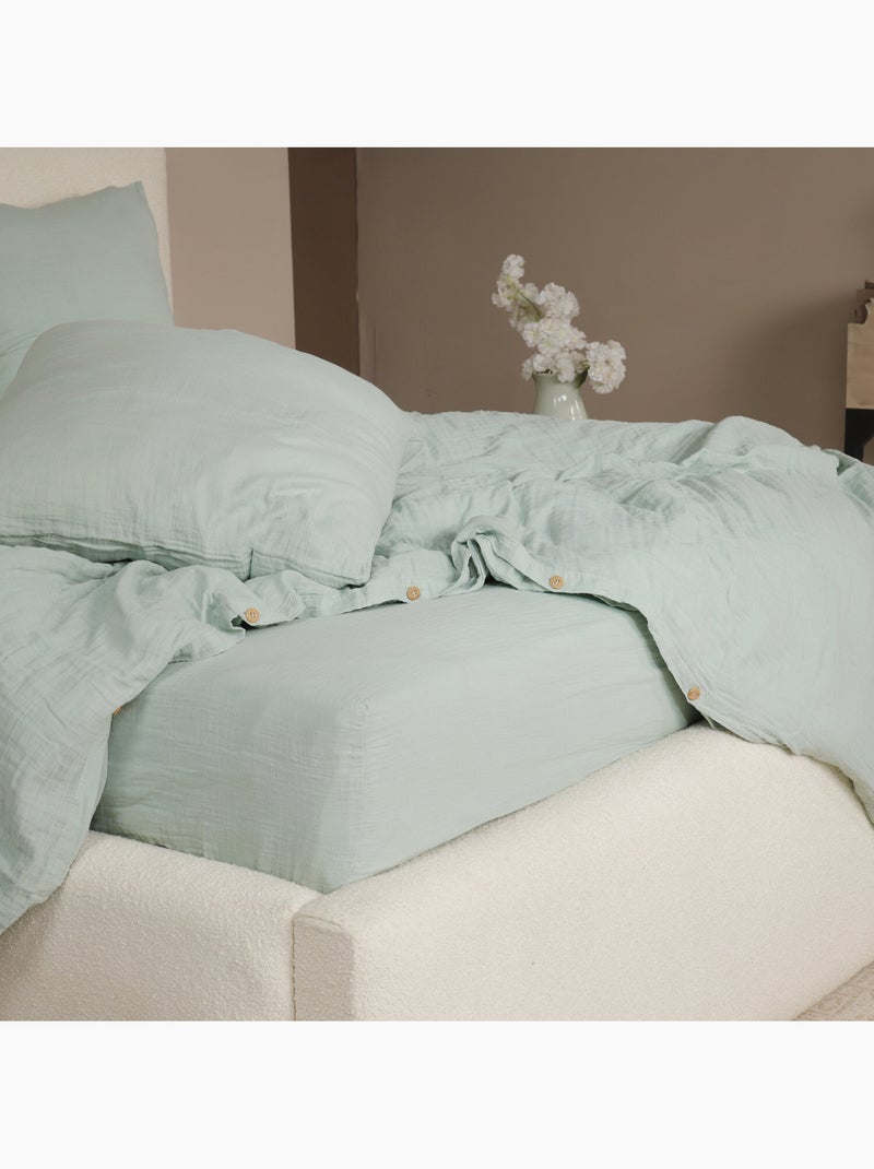 Parure housse de couette 100 % gaze de coton ava Vert d'eau - Kiabi