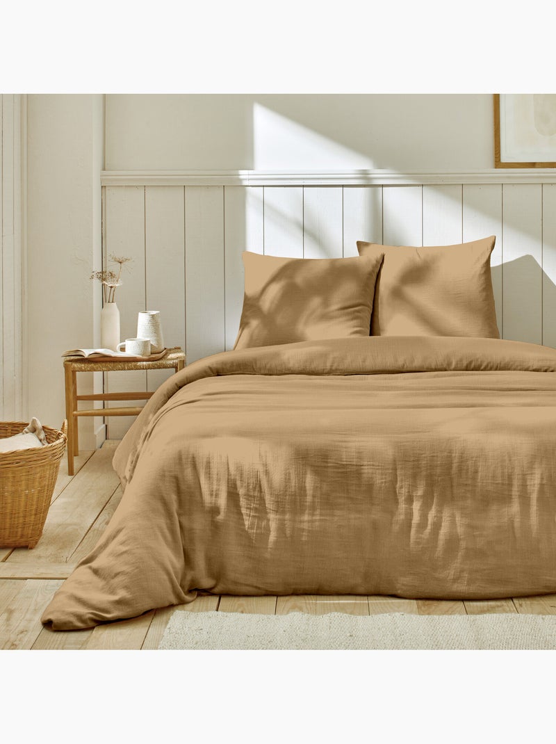 Parure housse de couette 100 % gaze de coton ozen Camel - Kiabi
