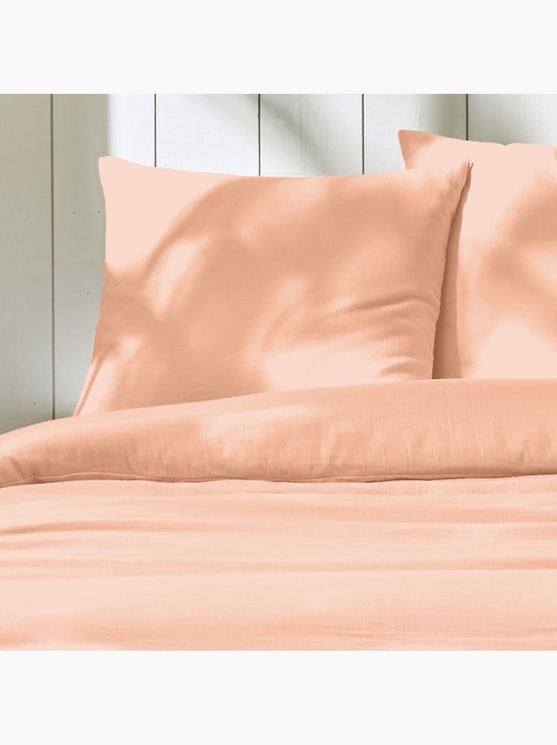 Parure housse de couette 100 % gaze de coton ozen Corail - Kiabi