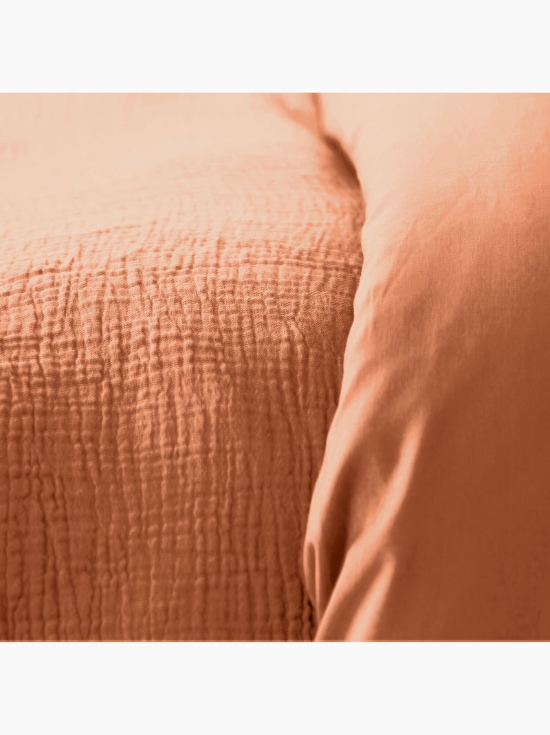 Parure housse de couette 100 % gaze de coton ozen Marron caramel - Kiabi