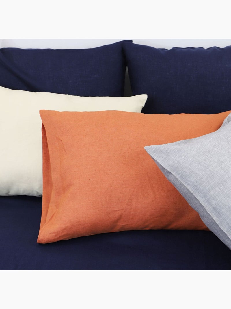 Parure housse de couette 100% lin PRESTIGE Terracotta - Kiabi