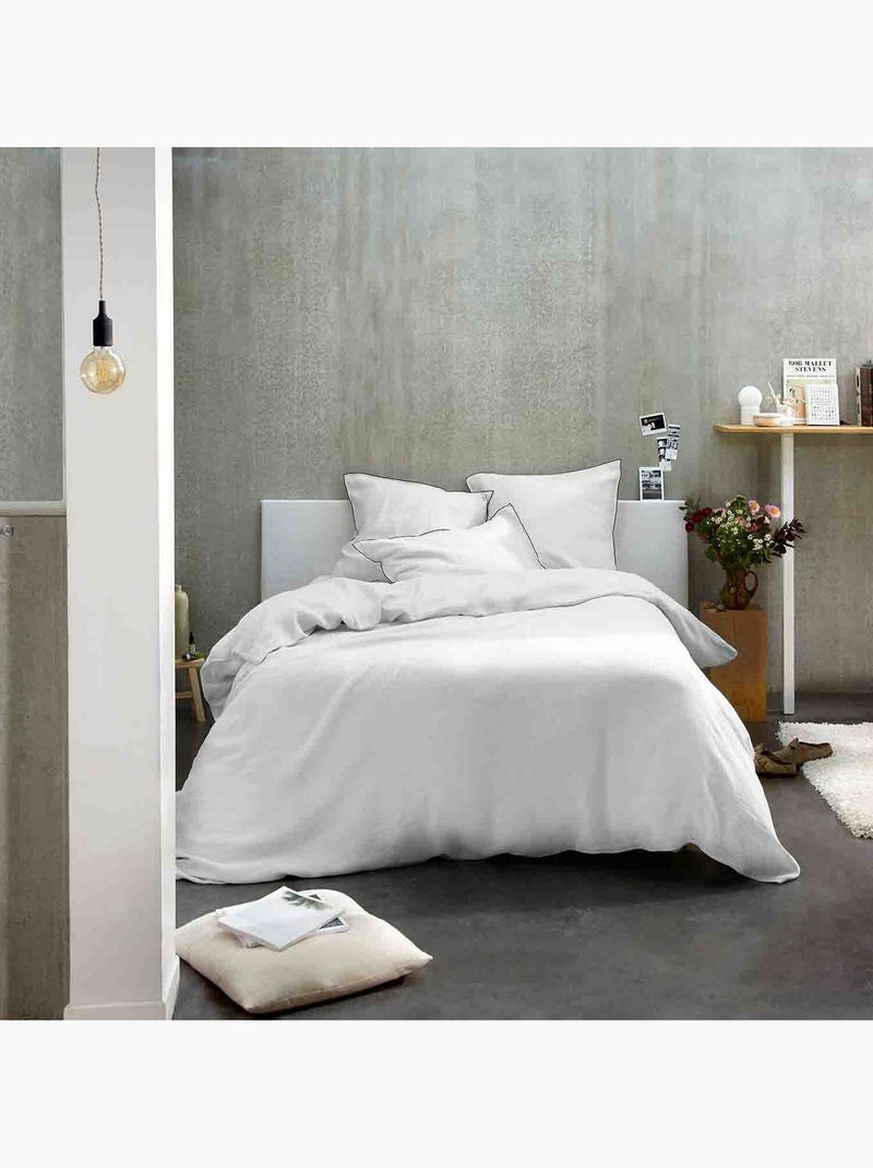 Parure housse de couette 100 % lin signature Vert - Kiabi