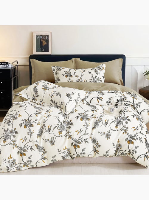 Parure housse de couette 100% Percale de coton imprimée - Floraine - Kiabi