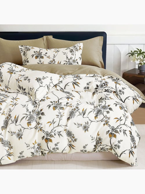 Parure housse de couette 100% Percale de coton imprimée - Floraine - Kiabi