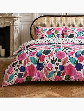 Parure housse de couette 100% percale de coton motif floral printemps blanc rose, kate merritt
