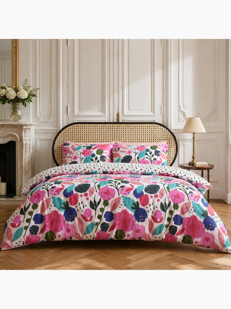 Parure housse de couette 100% percale de coton motif floral printemps blanc rose, kate merritt Multicolore - Kiabi