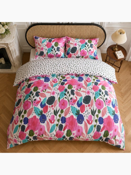 Parure housse de couette 100% percale de coton motif floral printemps blanc rose, kate merritt - Kiabi
