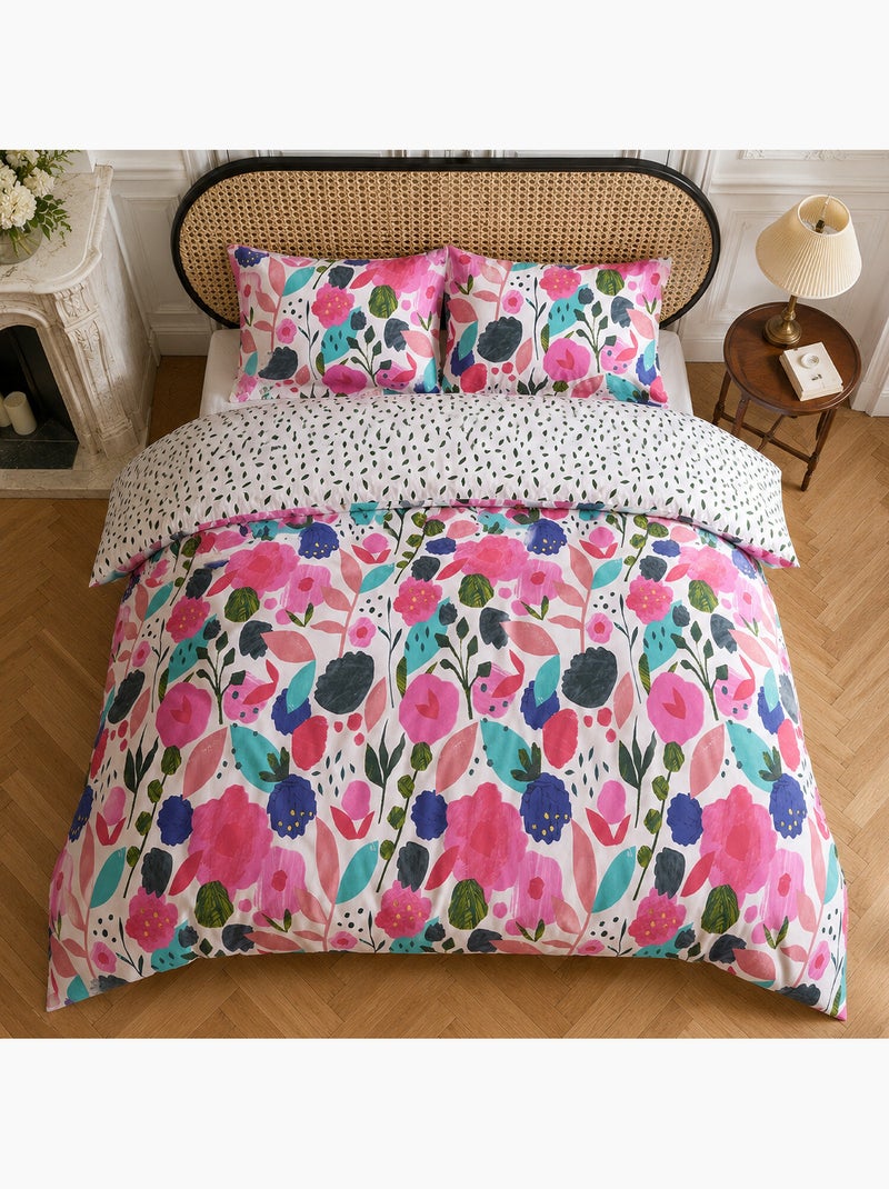 Parure housse de couette 100% percale de coton motif floral printemps blanc rose, kate merritt Multicolore - Kiabi