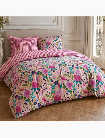 Parure housse de couette 100% percale de coton motif floral printemps rose, kate merritt