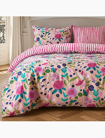 Parure housse de couette 100% percale de coton motif floral printemps rose, kate merritt